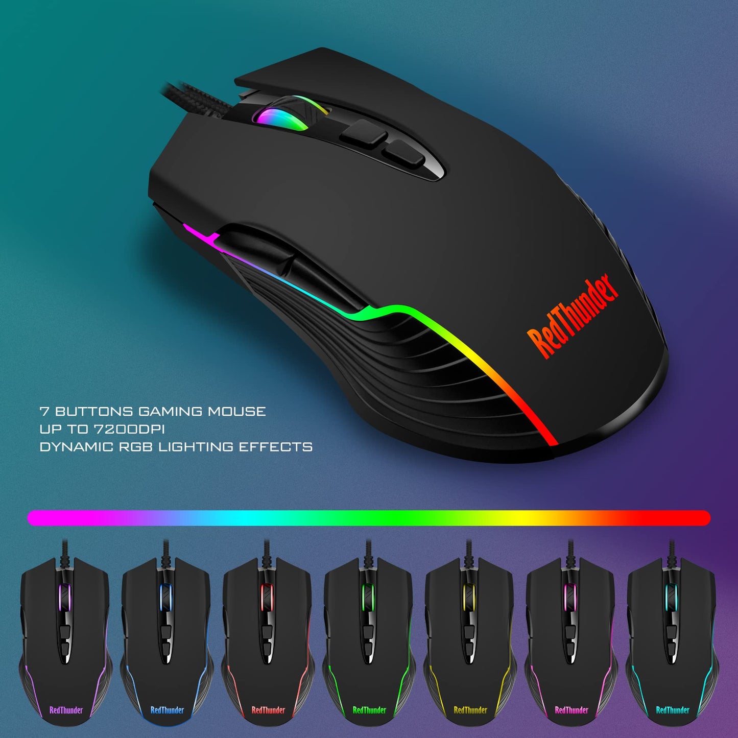 RedThunder K10 Wired Gaming Keyboard and Mouse Combo, UK Layout, True RGB Backlight, Soft Leather Wrist Rest, Mechanical Feel Ergonomic Anti-Ghosting Keyboard + 7D 7200 DPI Mouse for PC Mac (Black)