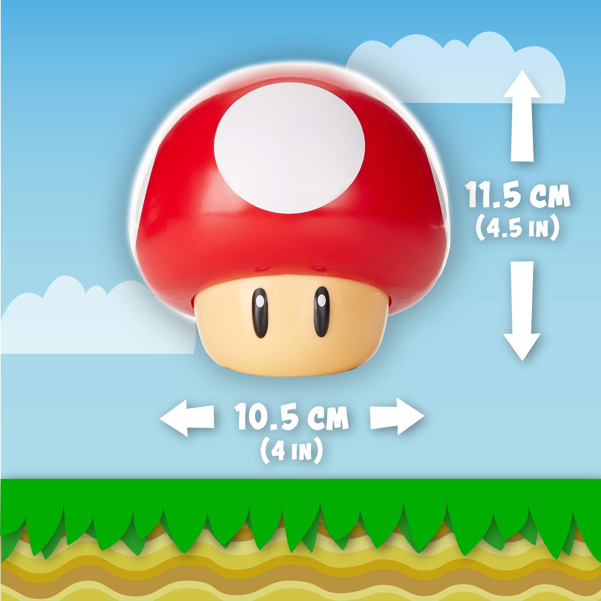 Paladone Super Mario Brothers Mushroom figure light with sound, collectible movie merchandise, ideal for boys’ and kids’ bedroom decor.