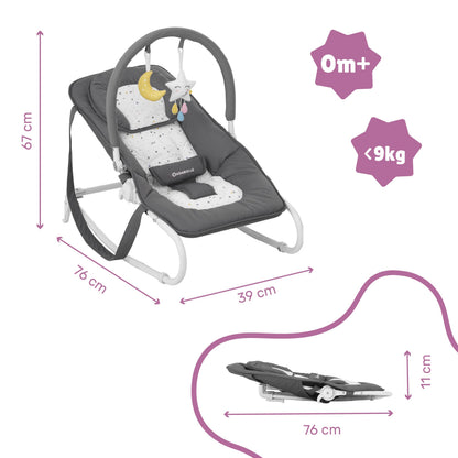 Badabulle Easy Baby Bouncer and rocker with padded seat and safety harness, designed for comfortable baby sitting and gentle rocking.