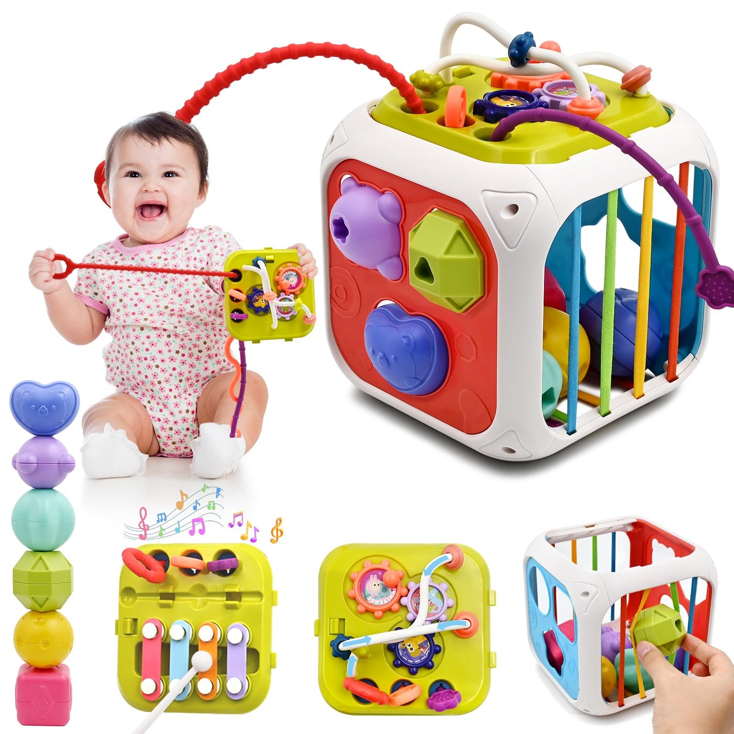 AiTuiTui Montessori Toys for 2 Year Old Boys Girls, 7 in 1 Baby Sensory Toys for 18 Months 2st Birthday Gifts Shape Sorter Activity Stacking Easter Basket Stuffers for Autism Toddlers