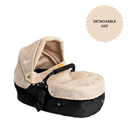 Joie Junior Evalite Twin Pushchair | Stone & Black Double Pushchair | Double Dolls Pram with Adjustable Height Handle And Multiple Seat Options | Suitable For Ages 3+