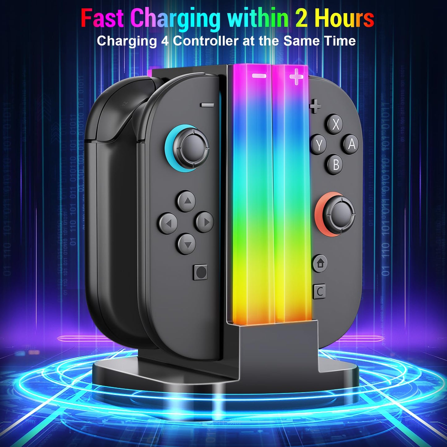 Wenocally Switch 2 Controller Charging Station Compatible with Nintendo Switch 2 for Joy-Con and OLED Model Controller with 6 RGB Light Modes and Timer Function, Charging Station Bag Storage