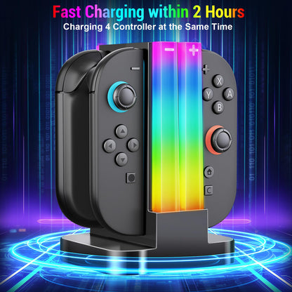 Wenocally Switch 2 Controller Charging Station Compatible with Nintendo Switch 2 for Joy-Con and OLED Model Controller with 6 RGB Light Modes and Timer Function, Charging Station Bag Storage