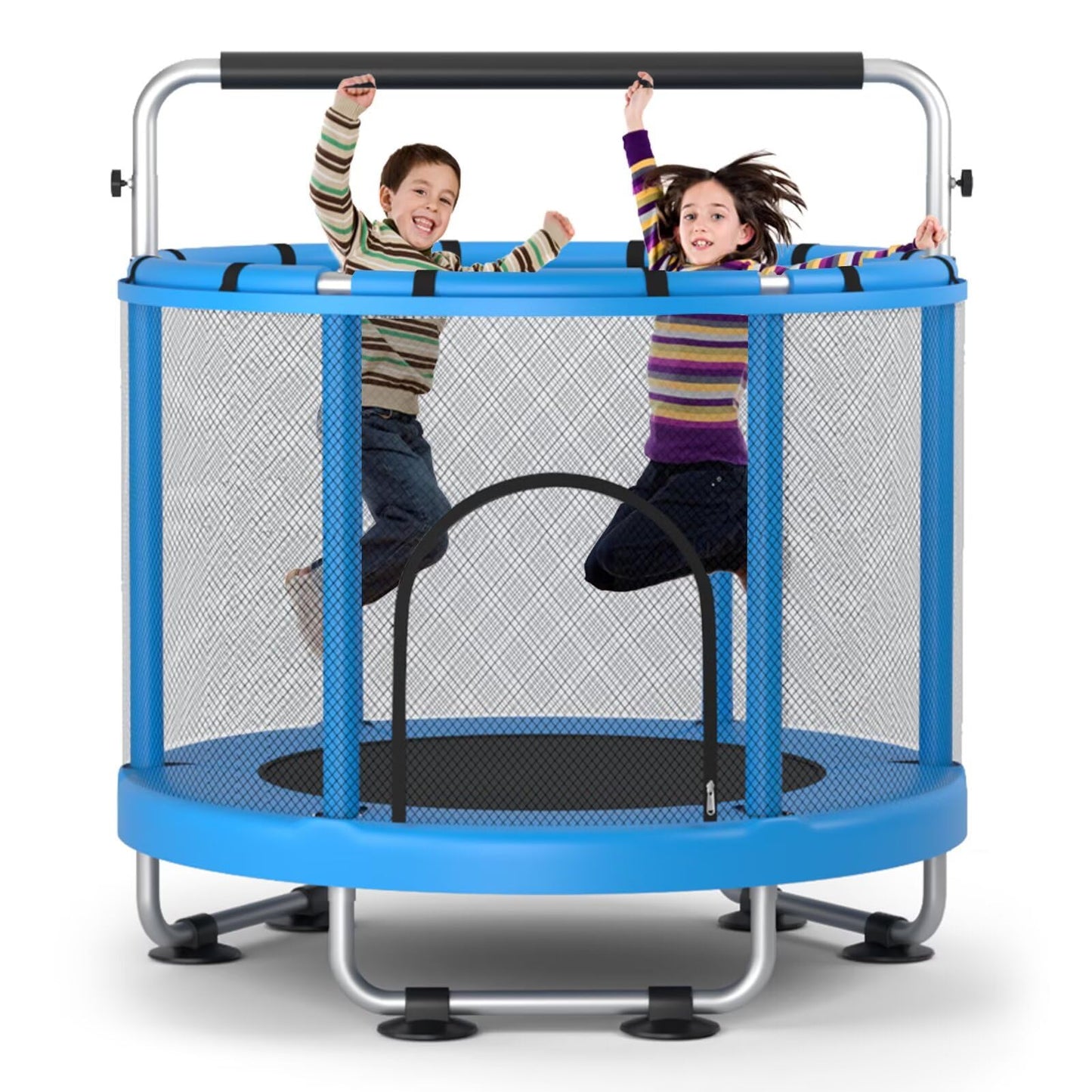 ZCMHAXJ 55" Trampoline for Kids with Enclosure, 440lbs Capacity Indoor & Outdoor Toddler Trampoline with Adjustable Gymnastics Bar & Toys, Gifts for Boys & Girls