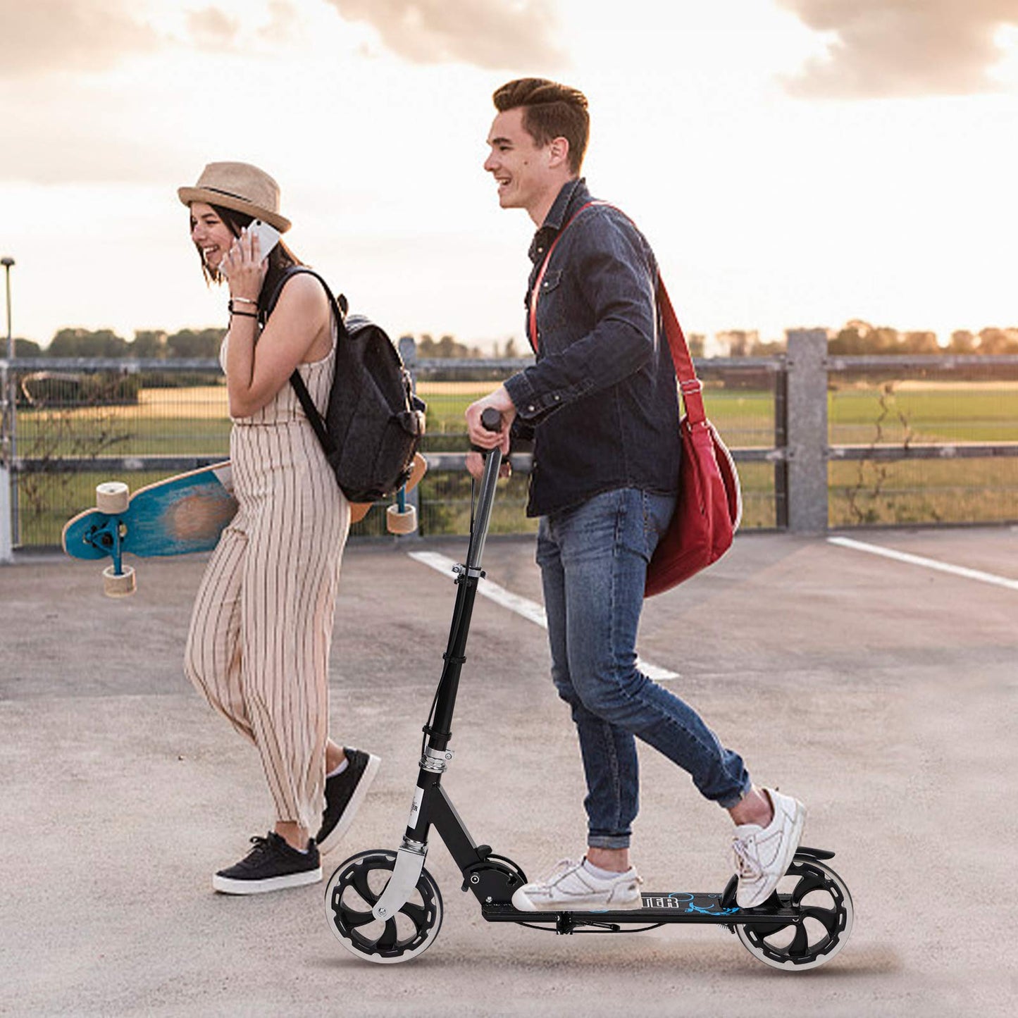 Kick Scooter for Adults, Foldable Adult Scooter Adjustable Handlebar Push Scooter with Kickstand, Dual Brake System 200mm Wheels ABEC-7 Bearings for Boys Girls Adults Teens Ages 8 9 10 11 12+ Gift