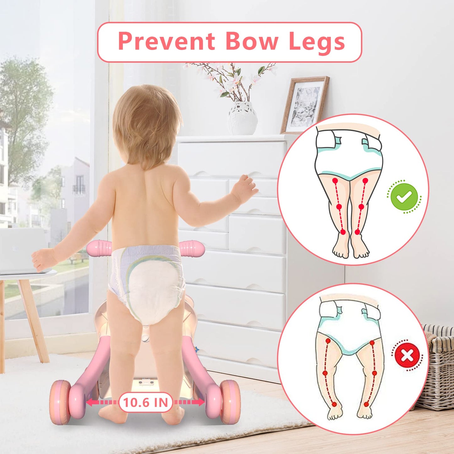 QDRAGON 3-in-1 baby walker and activity center for girls, featuring push toy, sit-to-stand design, suitable for infants 12 months+
