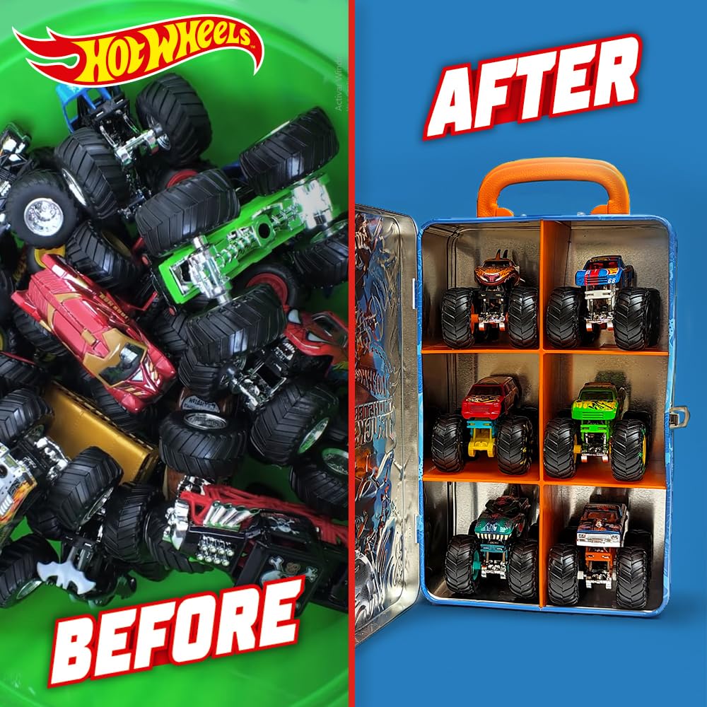 Hot Wheels Monster Trucks Storage Carry Case I Monster Truck Car Organizer | Stores up to 6 Monster trucks or 20 cars - Vehicles not included