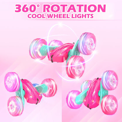 Rodzon 3300 Remote Control Car for Kids Toys 3 4 5 6 Years Old Girl,4X4 Crawlers Wheel Lights RC Car,Christmas Birthday Gift Boy Girls Age 3-12 Years,Pink