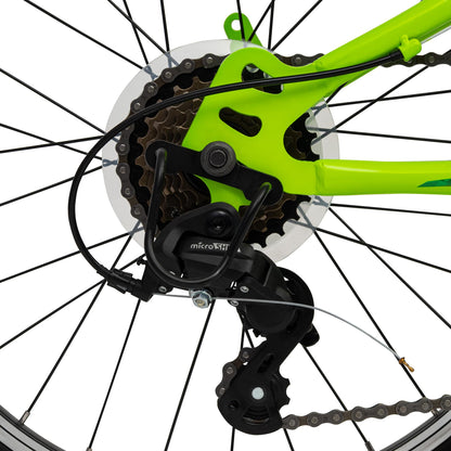 Huffy Extent 20-Inch Boys’ Mountain Bike, 6-Speed Microshift Gear System, Front Suspension, Durable Steel Frame, All-Terrain Tyres, For Kids Ages 5–9 Years, Antifreeze Green
