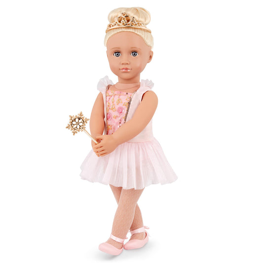 18-inch Our Generation Sugar Plum Fairy Doll with blue eyes, blonde hair, pink ballet dress, tiara, and wand accessories.