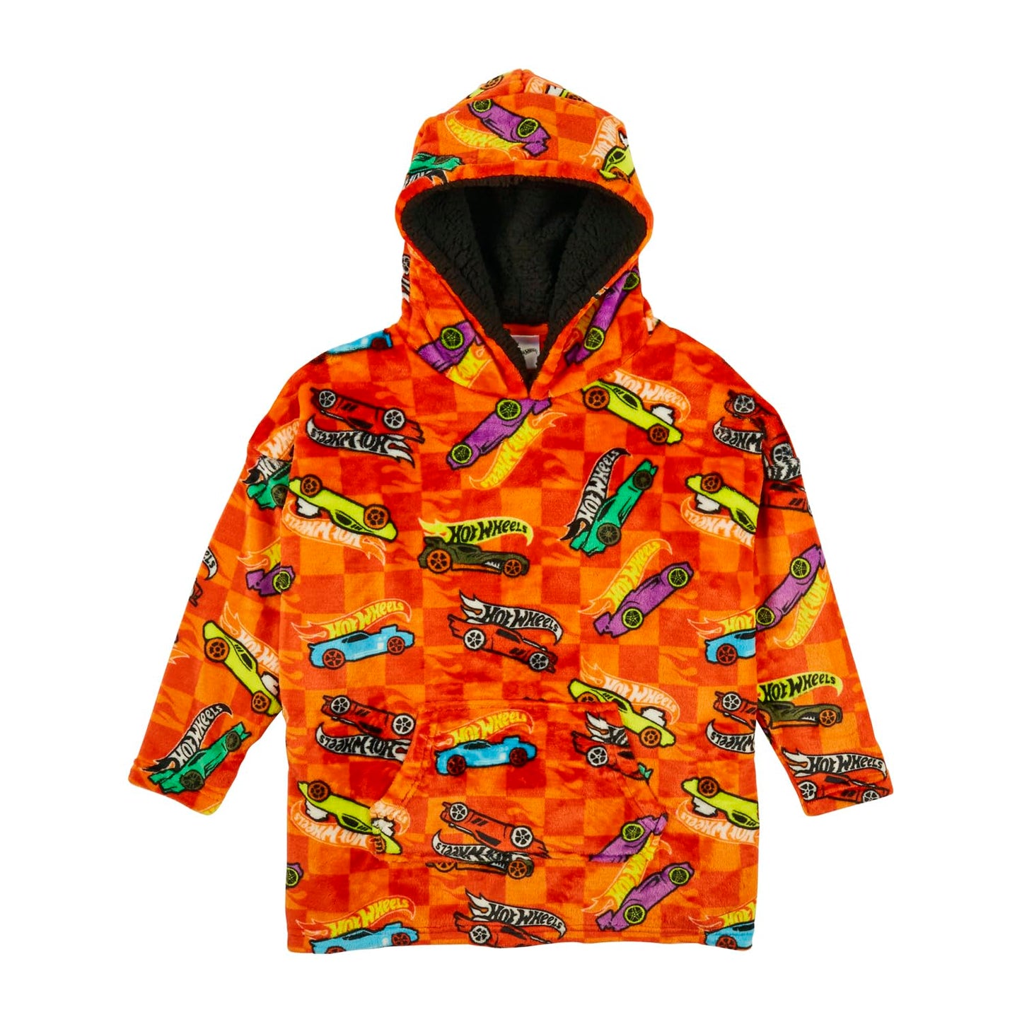 Hot Wheels Hoodie For Kids | Boys Oversized Hoodie Soft Fleece Blanket | Sherpa Hood Lining | Car Gift For Boys | One Size Fits All Age 4-10 Years Orange