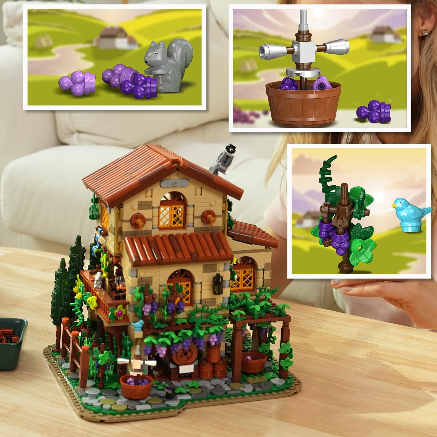 INSOON Winery Chateau House Building Set with Lights, Vineyard Castle Construction Model Home Decor, 1826 PCS Vine Estate Autumn Cabin Building Block Kit Gift for Mothers Day Adults Teens Boys Girls