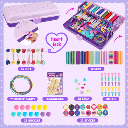 Friendship Bracelet Making Kit with Storage Box,DIY String Bracelet Arts and Craft for Girls Aged 8-12,Kids' Travel Activity Toy Set, Birthday Gifts for Ages 6 7 8 9 10 11 12 Year Old (Purple)