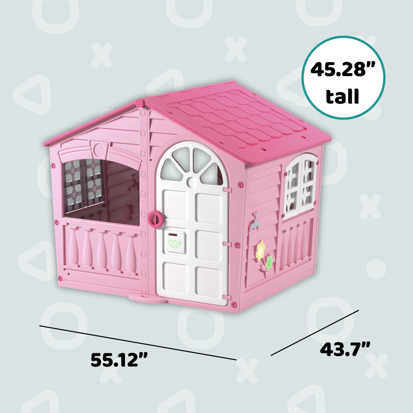 Pink and white Palplay plastic playhouse for kids, indoor/outdoor house of fun, UV resistant, suitable for ages 2+ with imaginative play.