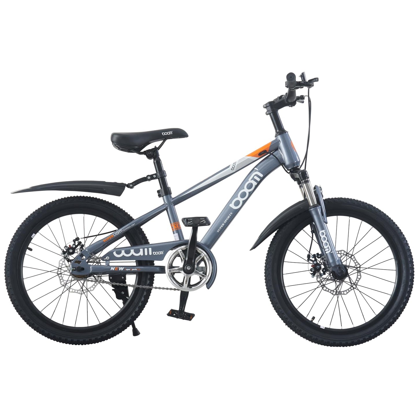 LSBIKE 18 20 22Inch Mountain Kid Bike, Children Bicycle for 5-13 Years Boys & Girls, Kid bikes with Front and Rear Disc Brakes, Mudguards and Front Shock Absorber, Reflector (Grey, 18inch)