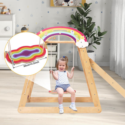 5-in-1 Wooden Climbing Frame, Adjustable Slide, Swing, Climbing Net and Monkey Bars,Montessori Indoor/Outdoor Jungle Gym for Toddlers