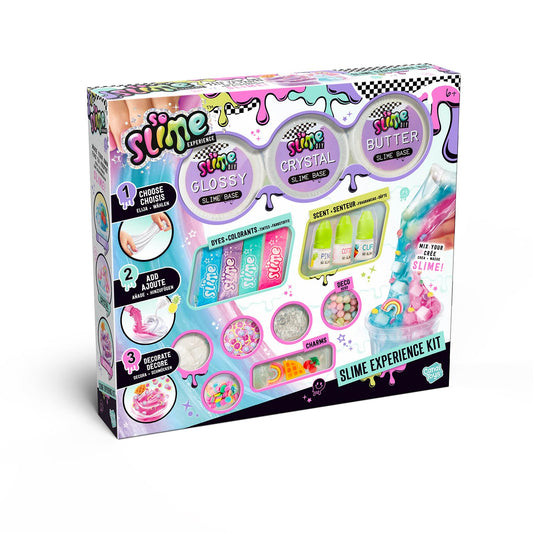 Canal Toys So Slime Premium DIY slime kit with clear, butter, and glossy slime, dyes, scents, and decorations for kids aged 6+.