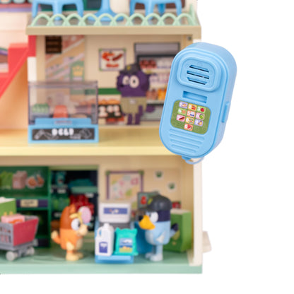 Bluey Supermarket Playset, 3 Different Levels With Exclusive Bluey and Bingo Figures. Includes Working Escalator, 24 Sounds and 15+ Play Pieces Plus Fun Intercom, Over 40cm (15") Tall.