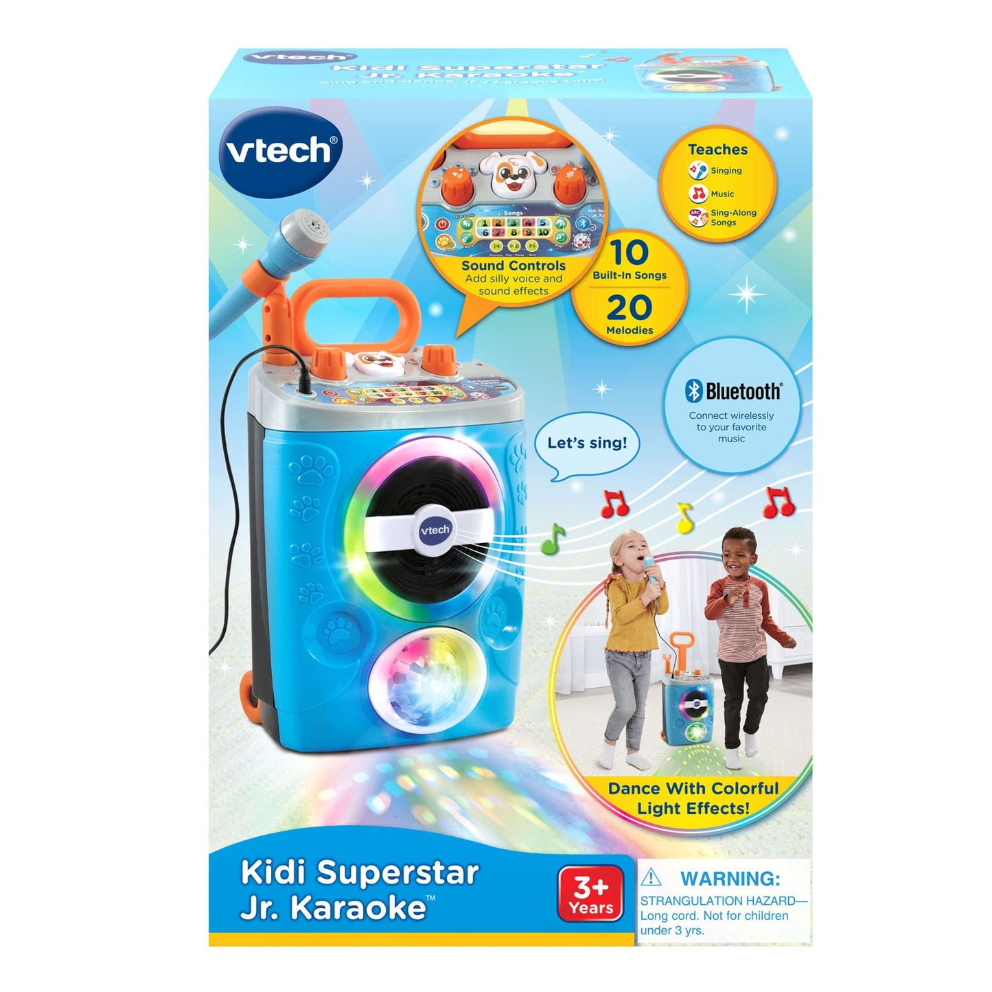 VTech Kidi Superstar Jr. karaoke machine with colorful microphone and built-in music options for kids' singing fun.