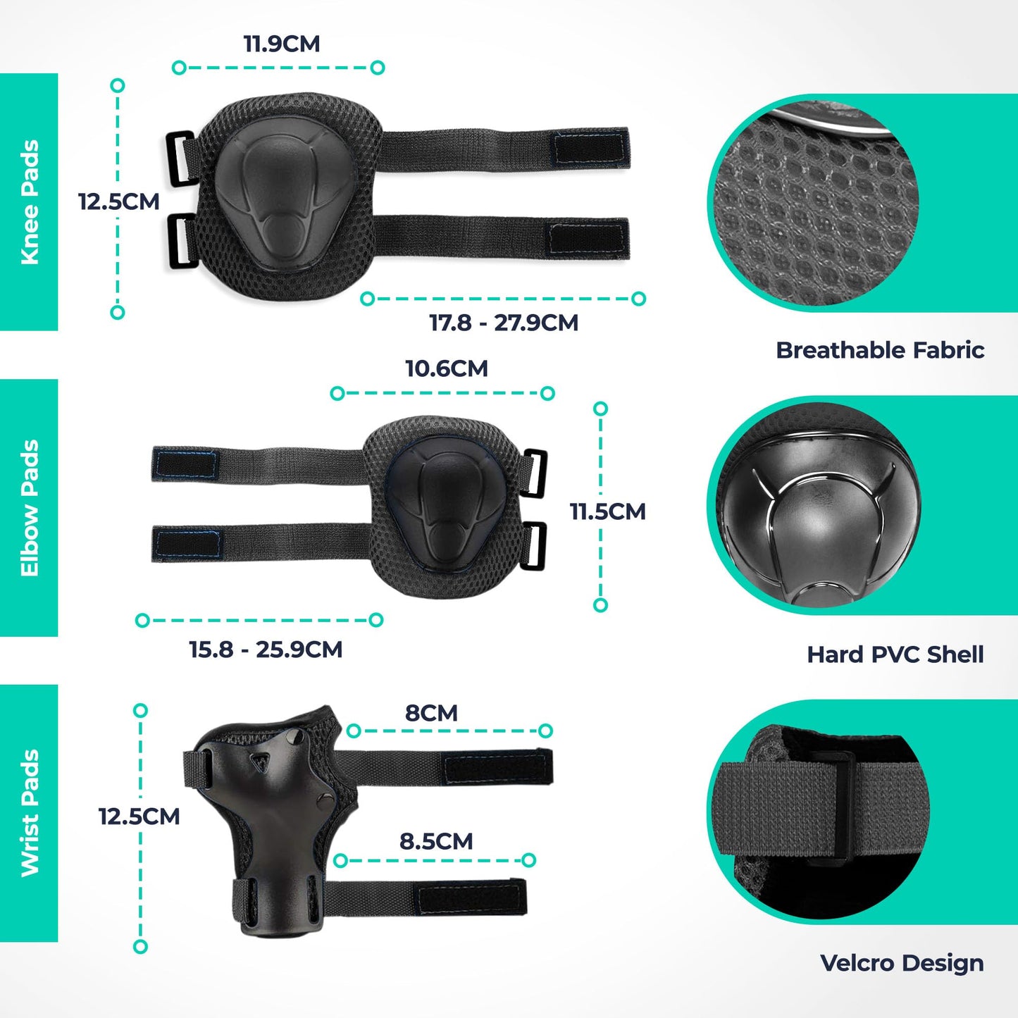 Niftii Kids Helmet with Pads - Adjustable Multi-Sport Complete Safety Gear for Cycling, Skateboarding & Scooting, Ideal for Boys & Girls Ages 3-15 Kids Bike Helmet Set, Black