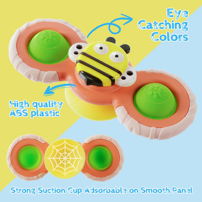 Vicloon Suction Cup Spinner Toys - 3PCS Baby Bath Sensory Toys for Anxiety Relief - Travel Toys for Babies 18 Months Up (Insect)