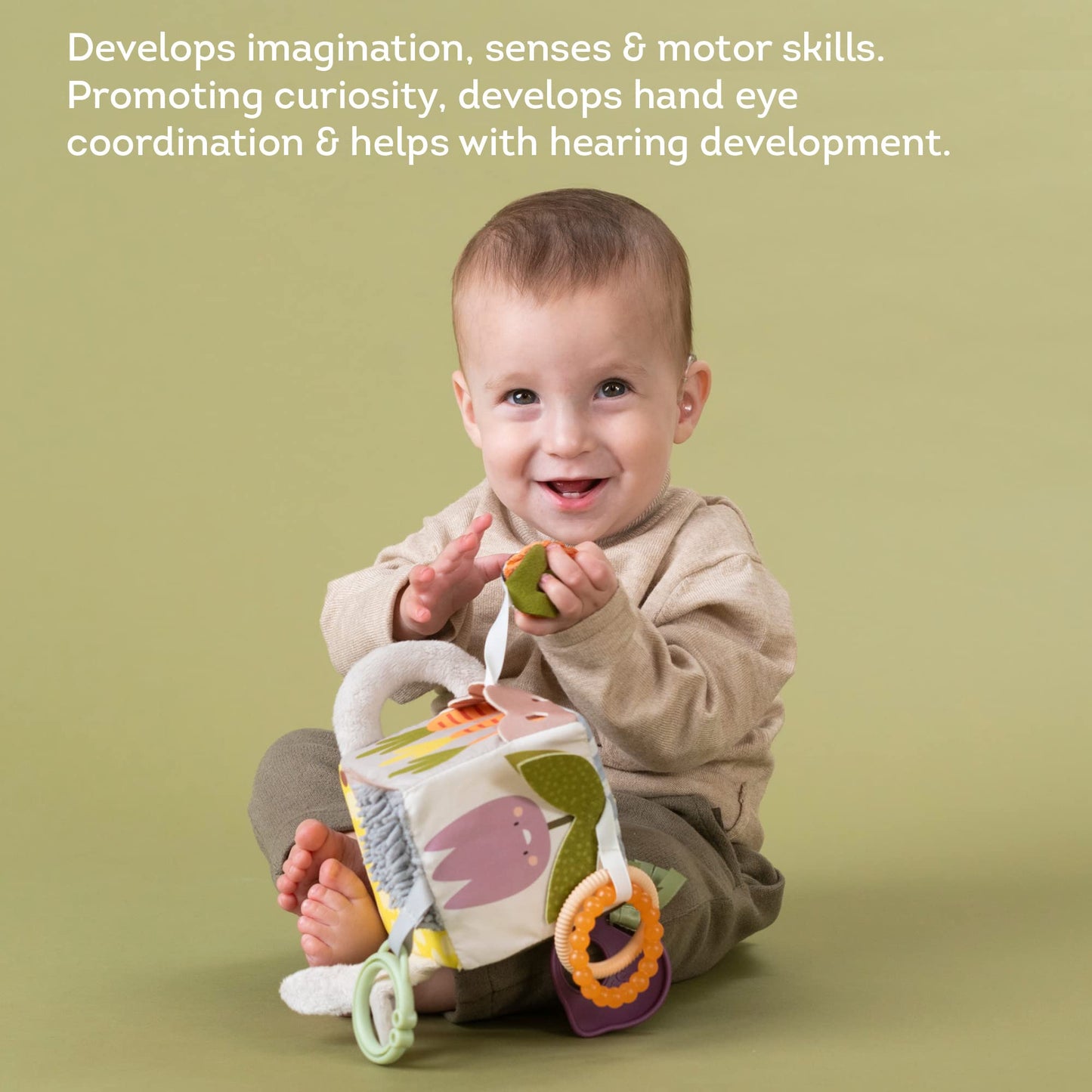 Taf Toys Urban Garden Activity Cube Sensory Baby Hanging Toy. Includes Teether, Baby Safe Mirror, Padded Handle, Chime Bell. Clips on Cot, Pram or Car Seat. Suitable for Boys & Girls 0 month +