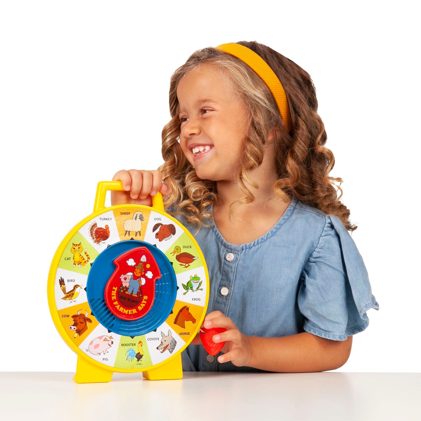Basic Fun Fisher Price Classics See 'n Say Farmer Says Toy | Educational Talking Animal Wheel with Sounds | Retro Preschool Toy for Toddlers 18 months +