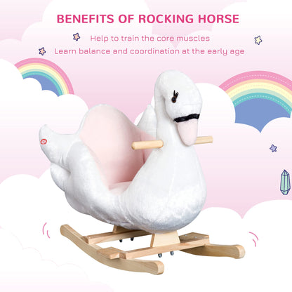 HOMCOM Kids Rocking Horse Plush Ride On Swan Toy w/Safety Seat for Toddler 18 Months +, White and Pink