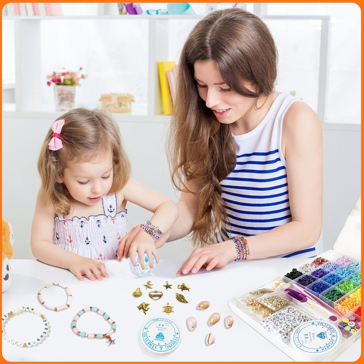 Qcdou 6000 Clay Beads Friendship Bracelet Kit, Jewellery Making Kit, Preppy Flat Heishi Beads for Craft Kits for Adults, for Necklace Earring Jewelry DIY Craft, Gifts for Teen Girls