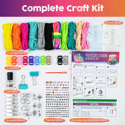 Paracord Bracelet Making Kit with Charms - Art & Craft Gift for KIDS Age 8 9 10 11 12 & Teens 13 14 Year Old. Make Your Own Friendship & Jewellery for Birthday, Travel Activity, Camp & Project