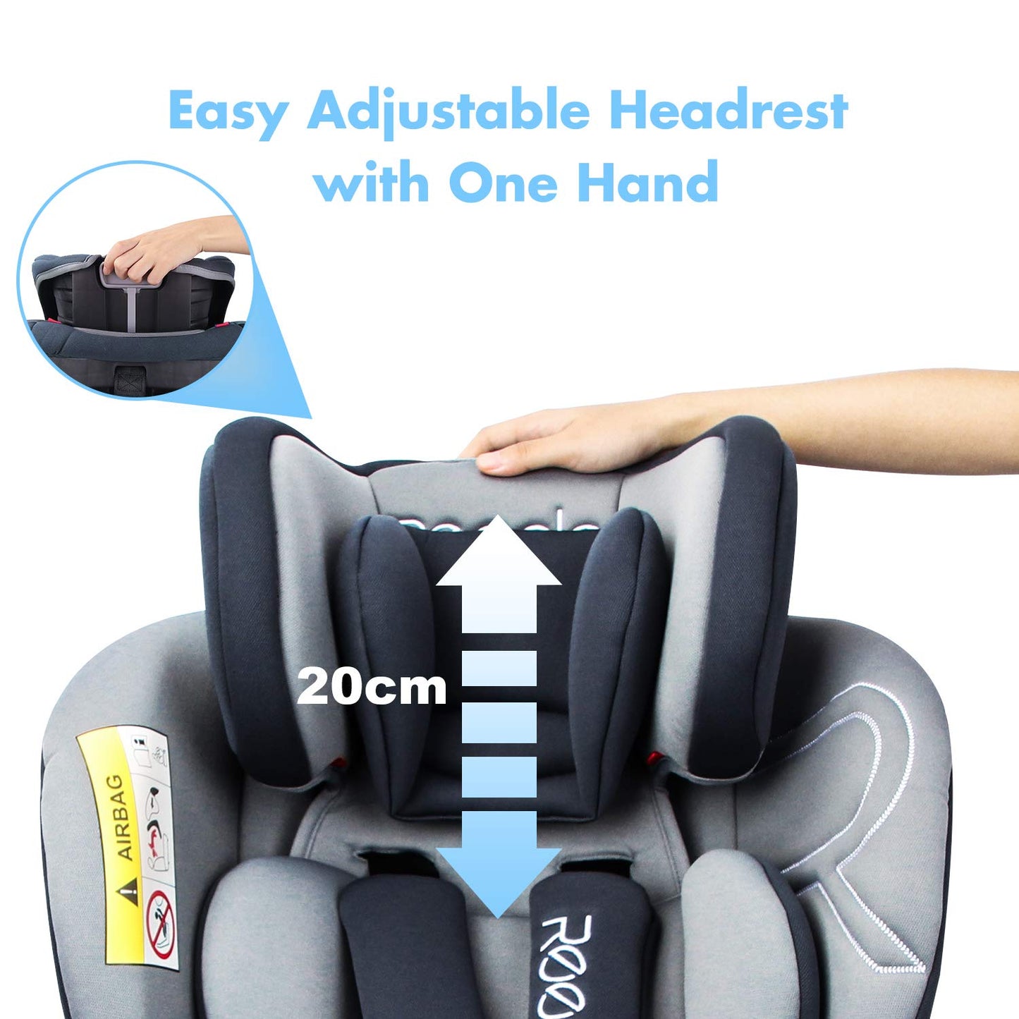 Reecle 360 Swivel Baby Car Seat with ISOFIX, Group 0+1/2/3 (0-36 kg), Approx. 0-12 Years (Grey)
