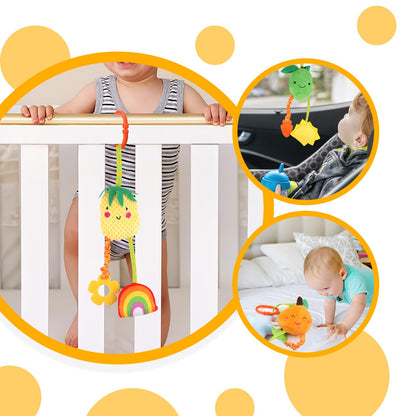 Neerow 3-pack baby pram toy set with plush hanging rattle toys, clip-on stroller and car seat sensory toys for newborns 0-6 months
