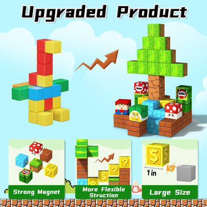 obakaer Magnetic Blocks, Magnetic Building Blocks Toddlers Toys Magnet Cubes for Kids STEM Sensory Magnet Toys for 3+ Years Old Kids, Girls & Boys, Game Elements Christmas Birthday Gifts 54PC