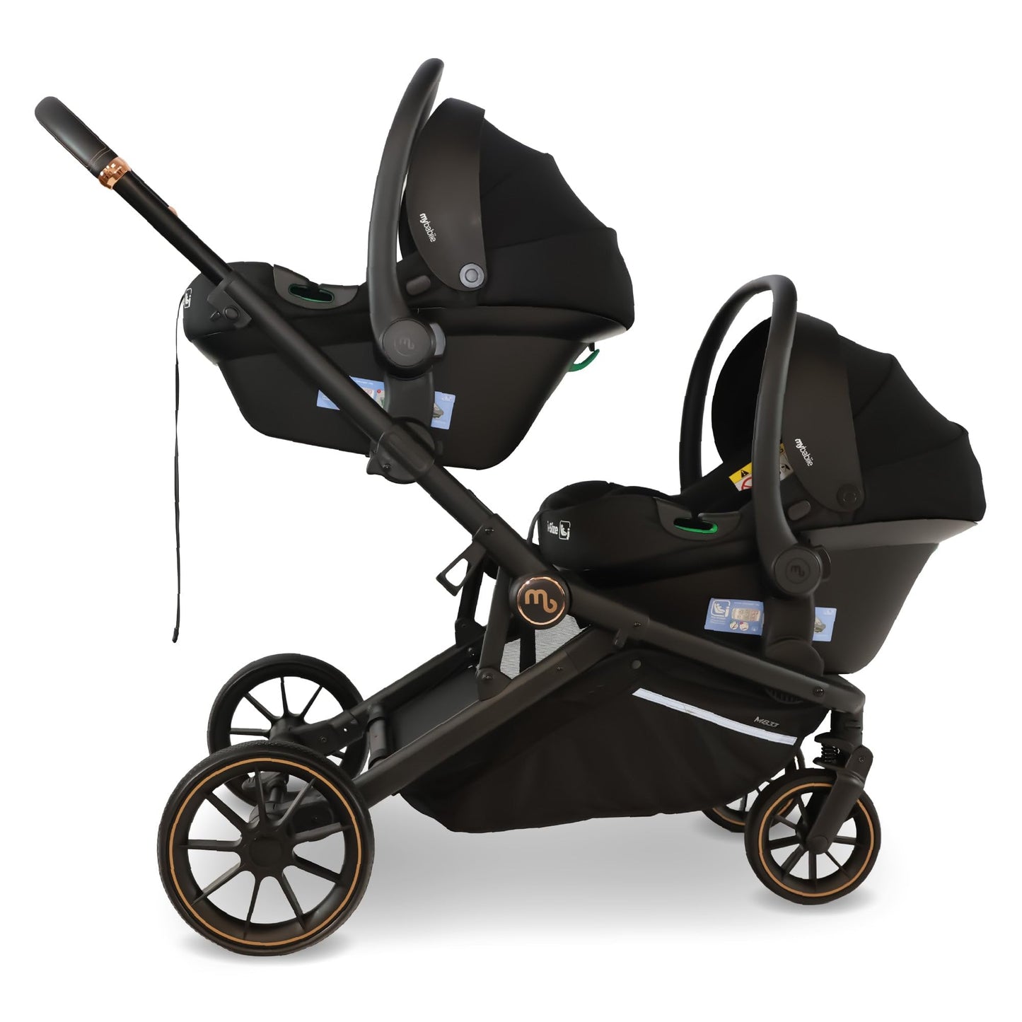 My Babiie MB33 Tandem Pushchair – Birth to 15kg Double Stroller, Twin Seat Units Convert to Carrycot, 11 Configurations, Duo Includes Car Seat Adapters, Rain Covers – Black Leopard