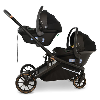 My Babiie MB33 Tandem Pushchair – Birth to 15kg Double Stroller, Twin Seat Units Convert to Carrycot, 11 Configurations, Duo Includes Car Seat Adapters, Rain Covers – Black Leopard