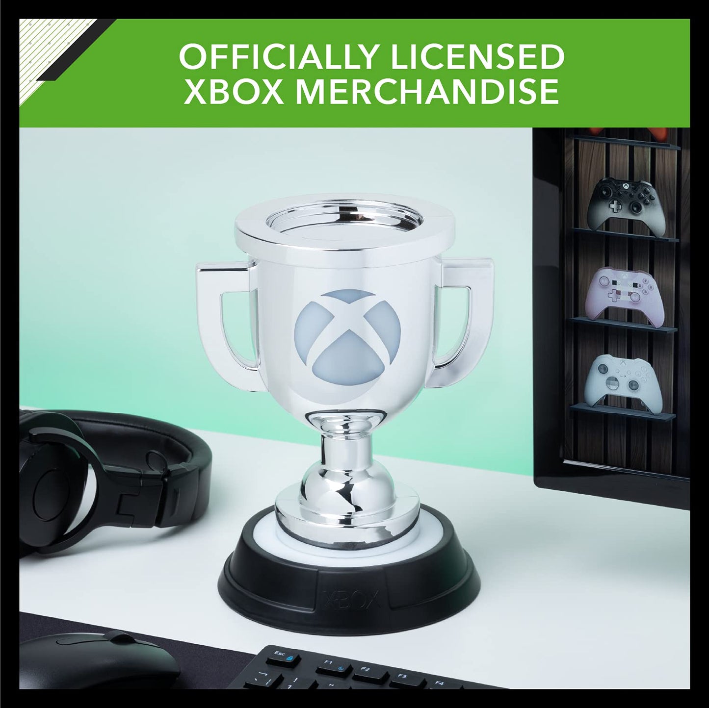 Silver XBOX Paladone Achievement Light displaying the Xbox logo with a sleek design and illuminated effect.