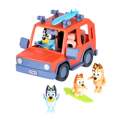 Bluey Heeler Family 4WD Vehicle and 4 Figure Pack, 2.5-3 Inch Figures, 2 Surfboards Accessories and Stickers Amazon Exclusive