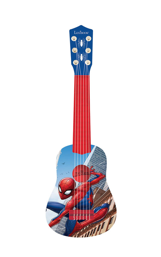 Lexibook Spider-Man My First Guitar for children with 6 nylon strings, blue and red, 21-inch size, guide included