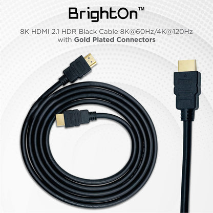 BrightOn PS5 HDMI 2.1 8K/4K high-speed cable with gold-plated connectors, 2 meters, USB A to USB C for fast charging and high-quality video.
