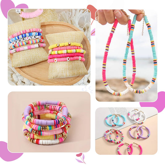Fournine 5300 Pcs Clay Beads Friendship Bracelet Making Kit, Preppy Flat Polymer Heishi Beads for Jewellery Making Kit, with Charms DIY Craft Gifts for Teen Girls