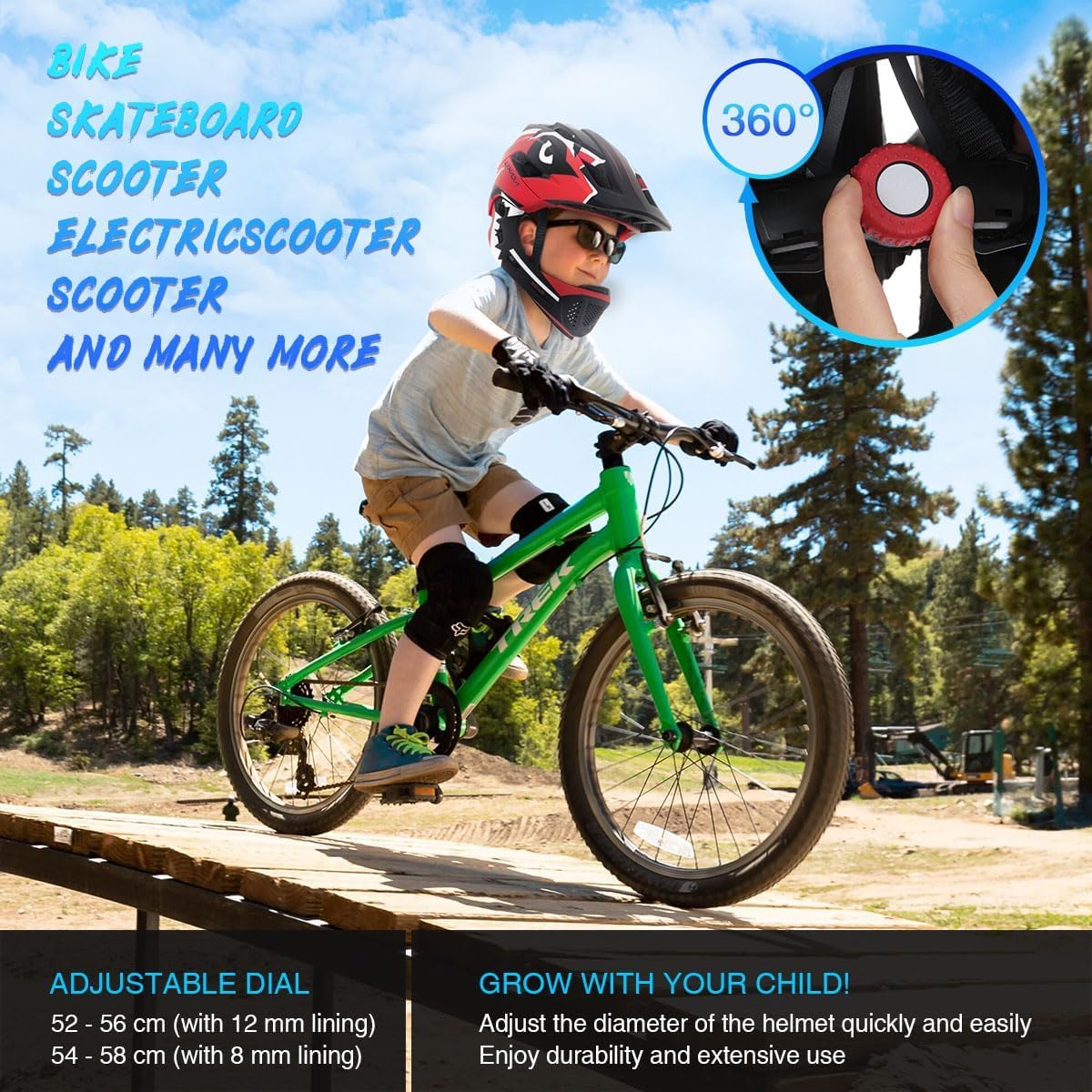 Lixada Kids Full Face Helmet Detachable Full Face Kids Bike Helmet Children Sports Safety Helmet for Cycling Skateboarding Roller Skating