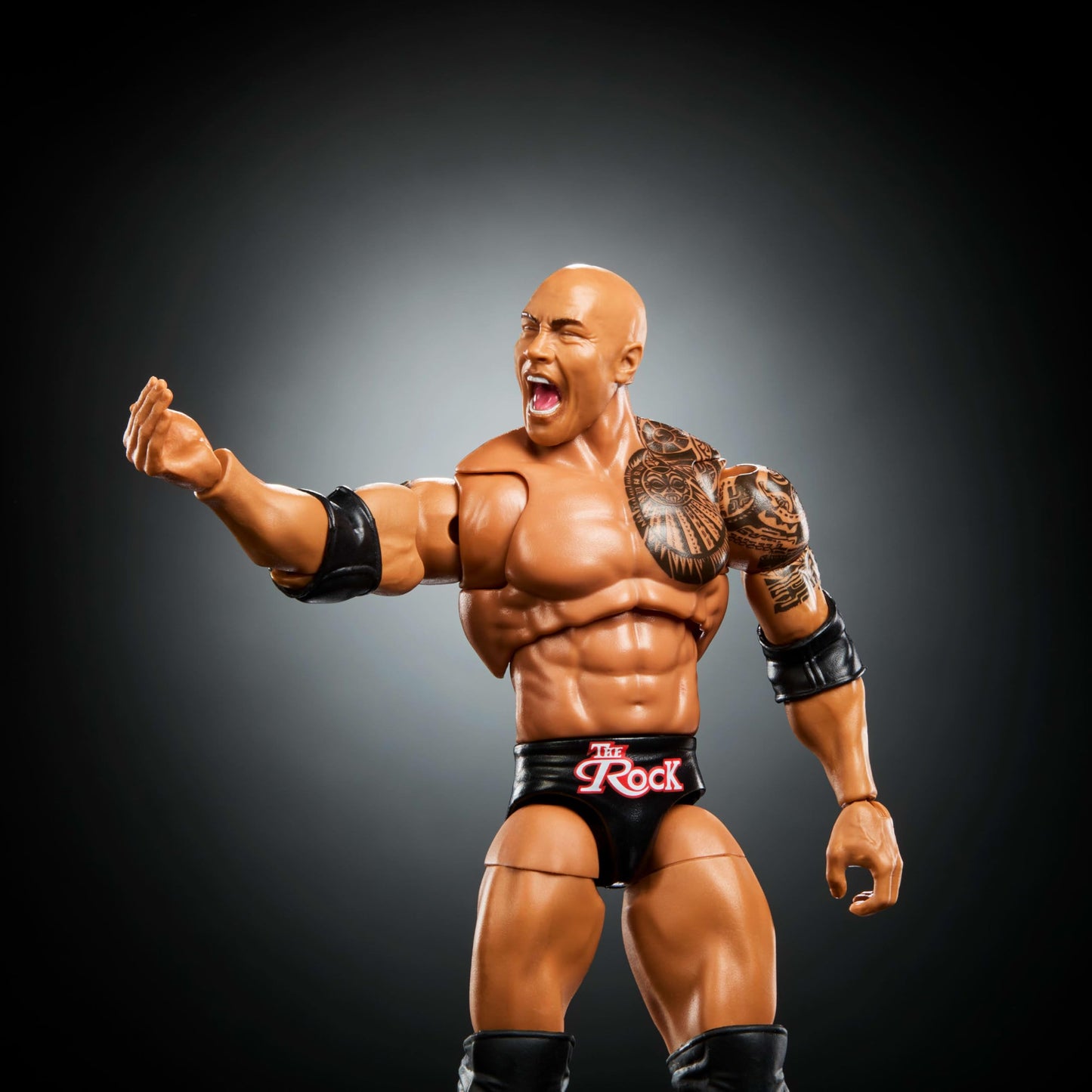 Mattel WWE Ultimate Edition Action Figure & Accessories Set, The Rock Final Boss 6-inch Collectible with Swappable Heads & Hands, 30 Articulation Points, JKD32