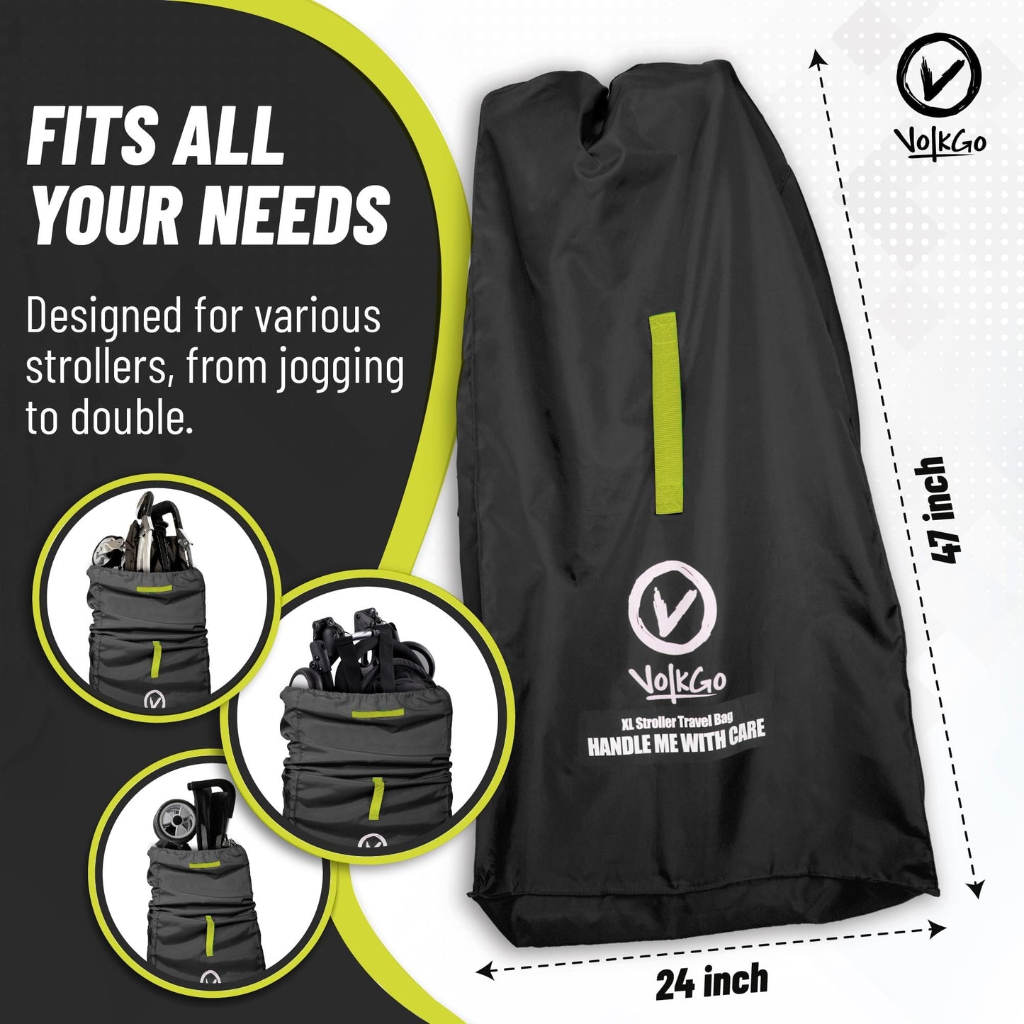 V VOLKGO Stroller Bag for Airplane Travel, Large Gate Check Double Stroller Pram Travel Bag, Pushchair Transport Cover with Shoulder Strap, Large Capacity Infant Carriers - Fits Most Sizes (Black)