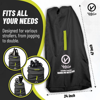 V VOLKGO Stroller Bag for Airplane Travel, Large Gate Check Double Stroller Pram Travel Bag, Pushchair Transport Cover with Shoulder Strap, Large Capacity Infant Carriers - Fits Most Sizes (Black)