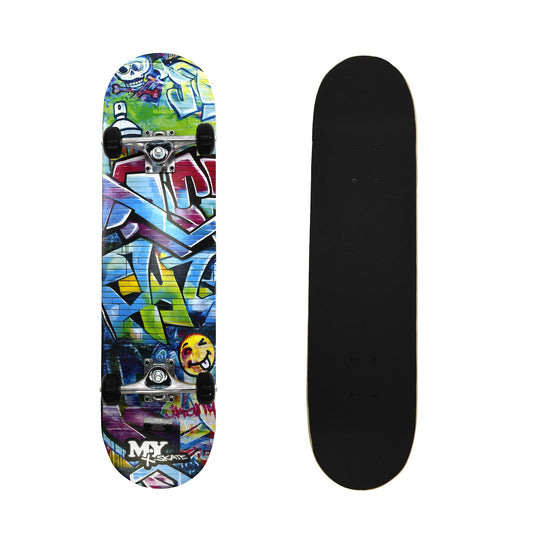 M.Y X-Skate 'Graffiti' Complete Skateboard 31" Double Kick Beginner Skateboard for Kids Teenagers & Adults 7 Ply Birch Deck ABEC 7 Bearings for tricks and skateparks
