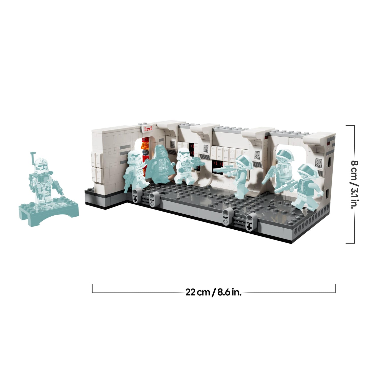 LEGO Star Wars Boarding the Tantive IV set with minifigures, including Darth Vader and ARC Trooper Fives, featuring door blast function.