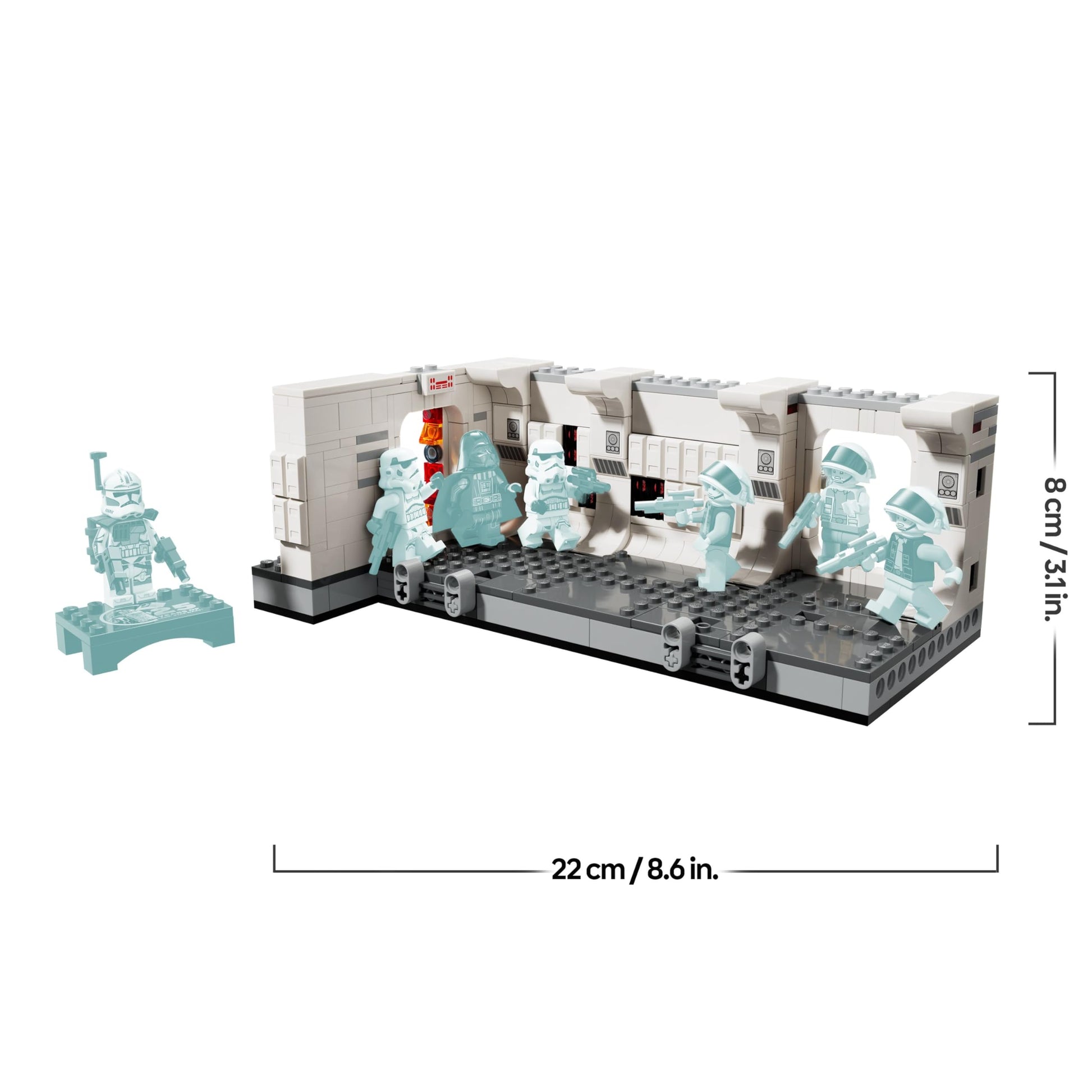 LEGO Star Wars Boarding the Tantive IV set with minifigures, including Darth Vader and ARC Trooper Fives, featuring door blast function.