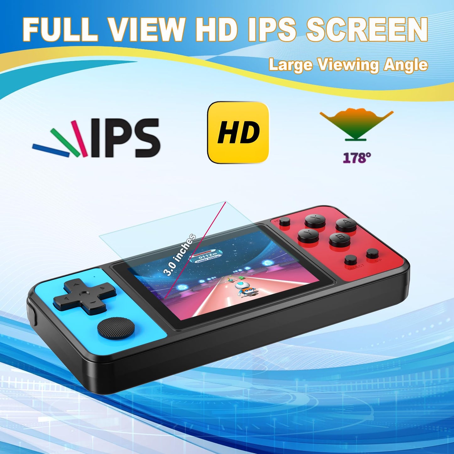 ZHISHAN 32-bit handheld gaming console for kids with 3-inch IPS screen, built-in 139 video games, rechargeable portable arcade toy