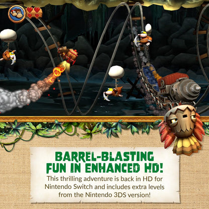 Nintendo Switch Donkey Kong Country Returns HD game cartridge with colorful cover art featuring Donkey Kong and jungle scenery.
