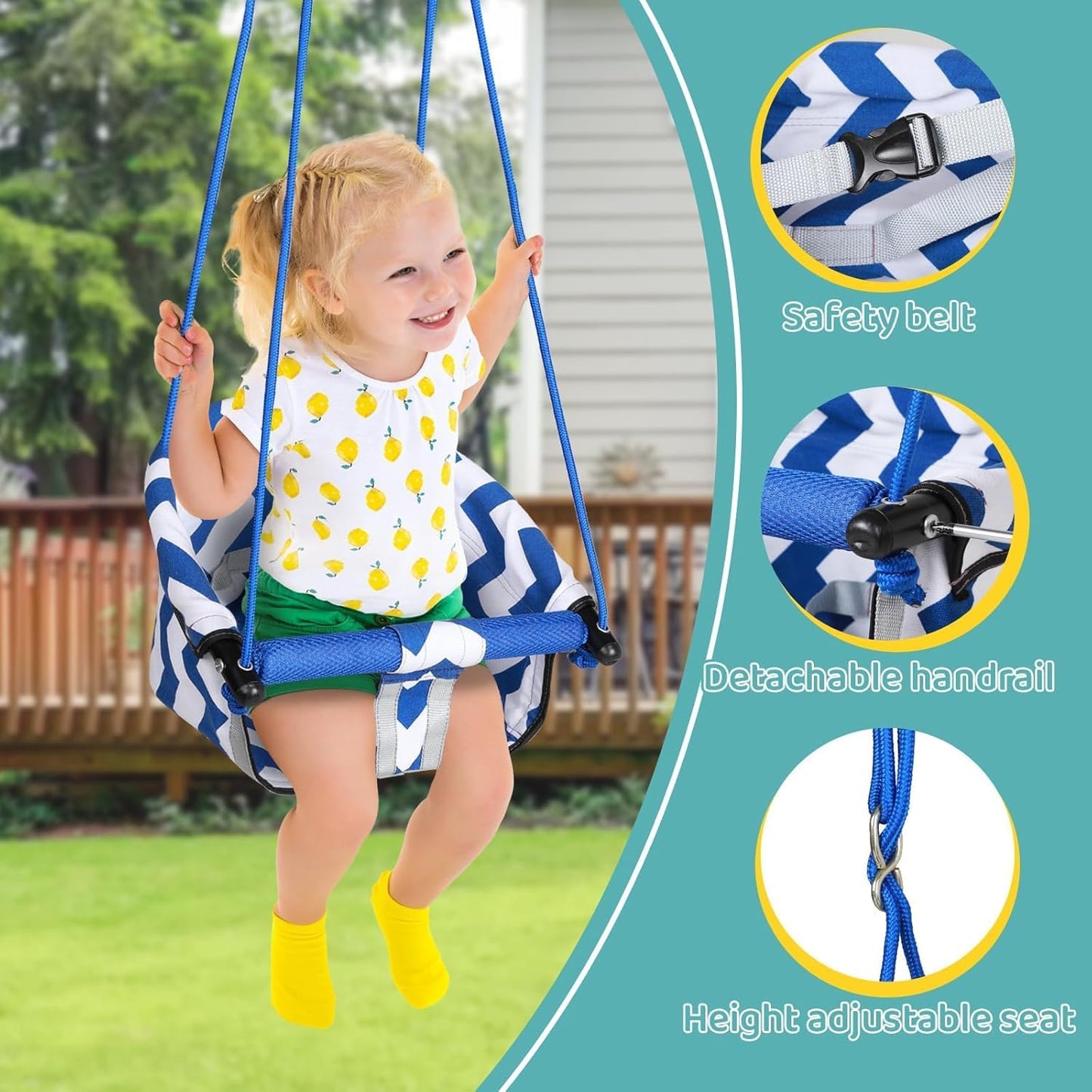 Slevoo 2-in-1 baby jumper and toddler swing set with foldable metal frame, blue, indoor and outdoor play for children 6 months to 6 years